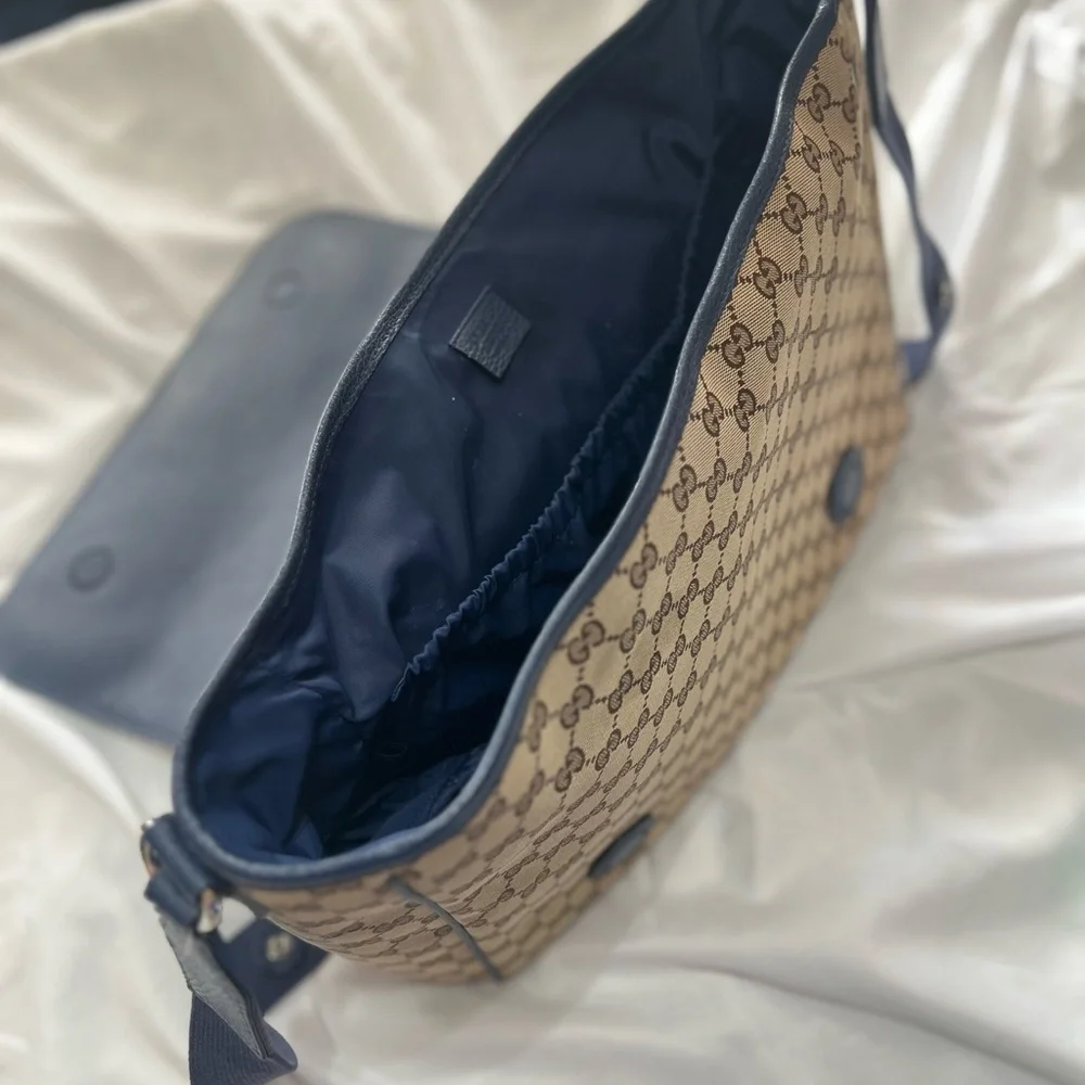 Gucci GG Canvas Messenger Diaper Bag - Blue Trim